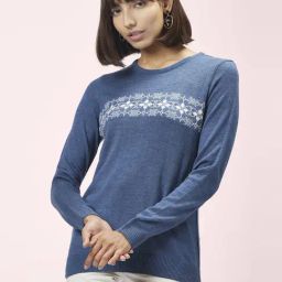 Honey by Pantaloons Blue Jacquard Pattern Sweater-image-68