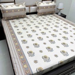 Pure Decor White & Grey Floral Pure Cotton 260 TC Queen Bedsheet Set 2.28 m x 2.55 m-image-34