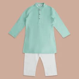 Indus Route by Pantaloons Kids Mint Green & White Regular Fit Full Sleeves Kurta Set-image-34