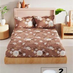Bianca Tokyo-bay Brown Micro Fabric 192 TC King Bedsheet with Pillow Cover and Pillow-image-2