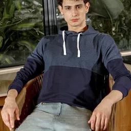 Campus Sutra Men Colourblocked Cotton Hooded Pullover Sweatshirt-picture-4