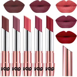 VOLO Set Of 5 Creme Matte Lipsticks - Coffee 34-Plum 36-Dark Peach 37-Rose Pink 38-Red 43-image-78