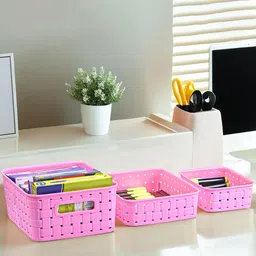 Kuber Industries Pink 3 Pieces Multipurpose Basket Organisers-image-62
