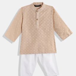 READIPRINT FASHIONS Kids Beige & White Embroidered Full Sleeves Kurta with Pyjamas-picture-28