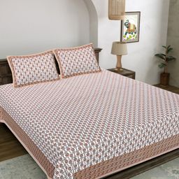 LIVING ROOTS Beige & White Floral 300 TC Bedsheet with 2 Pillow Covers-image-91