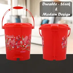 Kuber Industries Red 3 Pieces Printed Pedal Dustbin with Lid & Handle image 4
