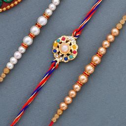 Dare by Voylla Men Set Of 3 Red Beaded Rakhi With Roli Chawal-image-45