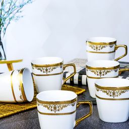 Roxx White Printed 6 Pieces Dishwasher Safe Porcelain Glossy Finish Mugs 230ml-image-6