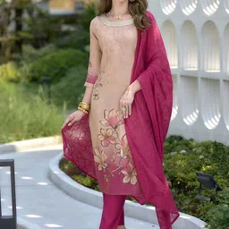 SHREE LAXMINARAYAN EXPORT Women Floral Embroidered Regular Kurti with Trousers & With Dupatta-24