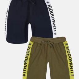 Kiddopanti Kids Navy & Olive Printed Shorts (Pack Of 2)-image-76
