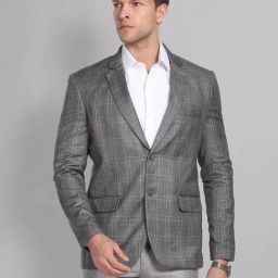 AD by Arvind Grey Regular Fit Check Blazer-image-62