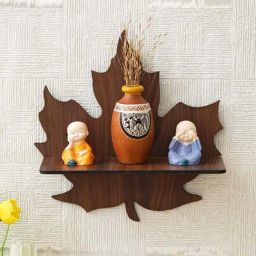 eCraftIndia Brown Wooden Leaf Shape Designer Wall Shelf-picture-45