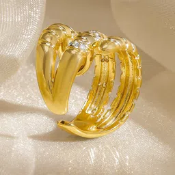 Rubans 18K Gold-Plated Stone-Studded Adjustable Finger Ring-picture-0