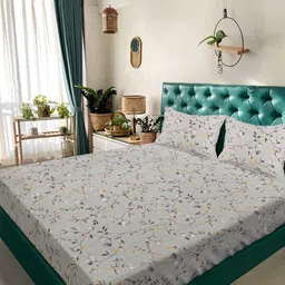 Arrabi Beige & Yellow Ethnic Motifs Printed 350 TC King Bedsheet Set 2.50 m x 2.15 m-48