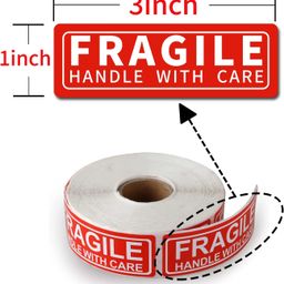 True-Ally 1 Roll Fragile Stickers - 3"x 1" Strong Adhesive Red Fragile Labels Handle with Care Warning Stickers for Shipping Packing of Goods and Moving (1 Roll - 1000 Sticker) image 2