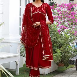 Rajnandini Ethnic Motifs Embroidered Sequinned Anarkali Kurta with Trousers & With Dupatta-image-28