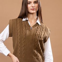 Mast & Harbour Women Cable Knit Cotton Sweater Vest-picture-16