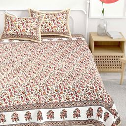 Adwitiya Brown & White Floral 300 TC Pure Cotton Queen Bedsheet Set 2.74 m x 2.74 m-image-86