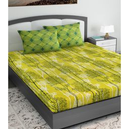 Divine Casa Abstract Blend Cotton King Bedsheet with 2 Pillow Covers - Green & Dark Green-82