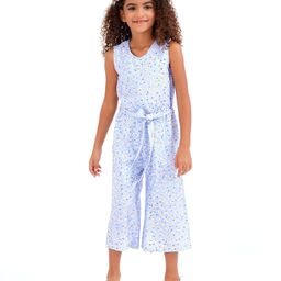 Primo Gino Sleeveless Viscose Woven Jumpsuit Floral Print - Blue-image-2