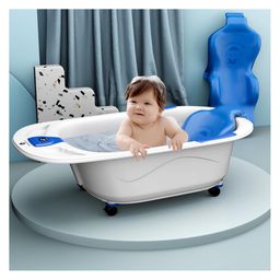 StarAndDaisy Baby Bath Tub with Seat Sling and Temperature Sensor and Detachable Wheels Anti-Slip - Blue-97