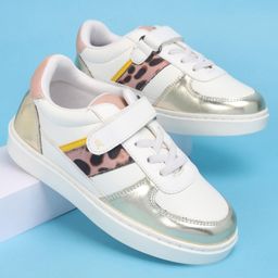 Pine Kids Casual Shoes with Velcro Closure - White & Golden-image-82