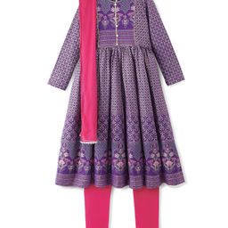 EARTHY TOUCH 100% Cotton Knit Full Sleeves Kurta & Legging Set With Dupatta Floral Print - Purple & Pink-image-81