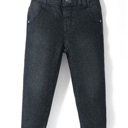 Babyhug Cotton Knit Full Length Denim Washed Jeans with Stretch Solid Colour - Black-image-48