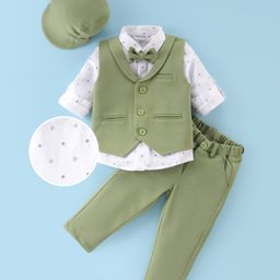 Mark & Mia Full Sleeves Printed 3 Piece Party Suit with Hat & Bow - Green-image-48