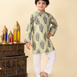 Superminis Full Sleeves Paisley Printed Kurta With Pyjama Set - Green-image-41