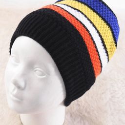 Pine Kids Knit Striped Designed Winter Cap - Black & Blue-image-64