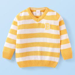 Babyhug Knitted Full Sleeve Striped Pullover Sweater with Alphabet Patch - Yellow-image-85