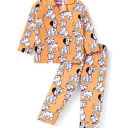 Babyhug Disney Single Jersey Knit Full Sleeves Front Open Night Suit With 101 Dalmatians Graphics - Light Orange-image-39