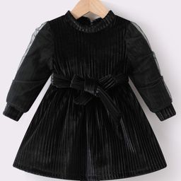 Kookie Kids FullSleeves Solid Color Frock with Bow Detailing - Black-image-36
