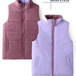 Pine Kids Woven Sleeveless High Neck Front Open Solid Colour Padded Jacket - Plum-image-83