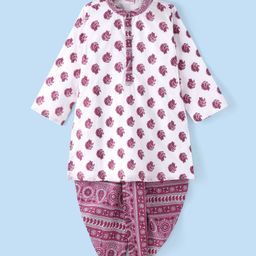 Babyhug Cotton Woven Cambric Full Sleeves Kurta Dhoti Set Paisley Print - White & Purple-image-80
