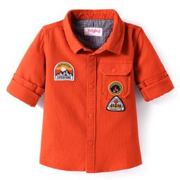 Babyhug Cotton Woven Full Sleeves Shirt with Text Patch Detailing - Coral-image-94