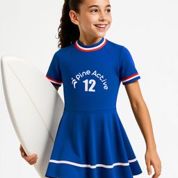 Pine Active Half Sleeves Frock Swimsuit With Logo Print - Blue-image-18