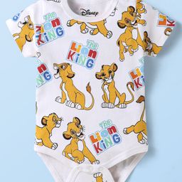 Babyhug Disney Cotton Knit Half Sleeves Onesies With The Lion King Print - White-image-69