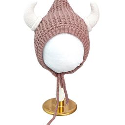 Little Surprise Box Woollen Blend Self Designed & Horns Embellished With Tie Up Cap - Brown-image-60