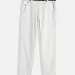 CAVIO Lycra Solid Trousers With Belt - White-image-58