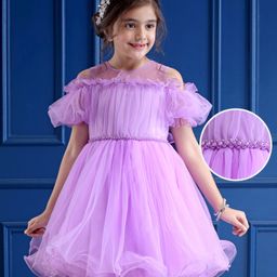 Mark & Mia Woven Cold Shoulder Sleeves Solid Party Dress - Purple-image-14