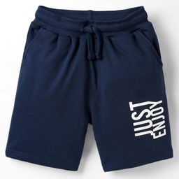 Taeko Single Jersey Knit Knee Length Shorts With Text Print - Navy Blue-image-8