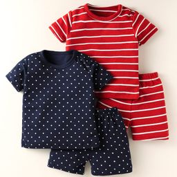 Kidi Wav Cotton Pack Of 2 Half Sleeves Striped & Polka Dots Printed Coordinating Tees & Shorts Set - Multi Colour-image-89