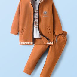 Rikidoos Full Sleeves Stone Embellished Jacket With Tee & Joggers Set - Mustard & White-image-67