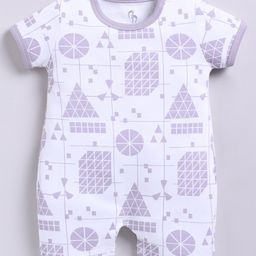 BABY GO Cotton Knit Half Sleeves Geometry Shapes Printed Romper - Off White-28