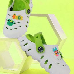 PASSION PETALS Frog & Luck Text Applique Detailed Slingback Perforated Clogs - White-image-58