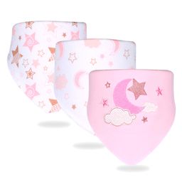 Little Surprise Box Premium Bib with adjustable snap button Closure Twinkal Star Print Pack Of 3 - Pink-picture-3