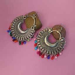 OPUS GEMS Artificial Beaded Oxidised Crescent Shaped Drop Earrings-image-83