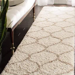 CARPETIFY Cream & Beige Geometric Anti-Skid Shaggy Carpet-24